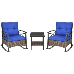 3 Piece Rocking Wicker Bistro Set, Outdoor Patio Furniture Set with 2 Porch Rocker Chairs, Cushions, 2-Tier Coffee Table for Garden