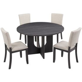 47.3" Round Dining Set with 4 Upholstered Dining Chairs, Modern Round Dining Table Set for 4, 5-Piece Round Dining Table Set for Living Room, Kit