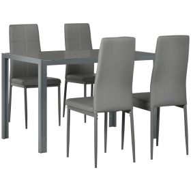 3-Piece Rectangular Glass Kitchen Table and Chairs with Metal Frame and Faux Leather Upholstery for Dining Room, Grey