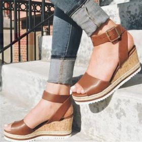 Retro Womens Fashion Open Toe Ankle Platform Wedges Shoes Ladies Roman Sandals Buty Damskie Wedges Shoes Mujer 2022 erf45 (Color: Auburn, size: 10)